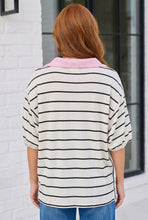 Load image into Gallery viewer, Stripe It Up Polo Tee in Ivory and Pink