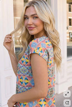 Load image into Gallery viewer, Boho Mosaic V-Neck Tee in Sunset Hues