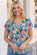 Load image into Gallery viewer, Tropical Pop Multicolor Print V-Neck Top