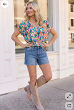 Load image into Gallery viewer, Tropical Pop Multicolor Print V-Neck Top