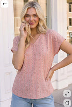 Load image into Gallery viewer, Coral Bloom Floral Stripe V-Neck Top