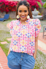 Load image into Gallery viewer, Beautiful You Ivory Floral Lace Frill Notch Neck Puff Sleeve Top