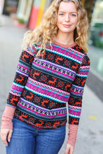 Load image into Gallery viewer, Christmas Ready Black & Fuchsia Reindeer Print Thermal Top