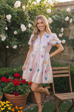 Load image into Gallery viewer, Holographic Pink Star Patch Mini Dress