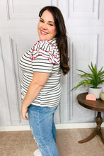 Load image into Gallery viewer, Get To It Ivory & Pink Merrow Stitch Ruffle Sleeve Stripe Top