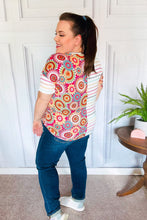 Load image into Gallery viewer, Always Fun Ivory & Fuchsia Stripe and Crochet Print Top