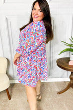 Load image into Gallery viewer, Love Found Blue & Lavender Ikat Print V Neck Dress