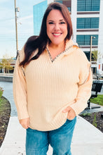 Load image into Gallery viewer, The Perfect Day Oatmeal Notched Neck Contrast Stitch Knit Hoodie