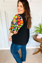 Load image into Gallery viewer, Eyes On You Black Floral Puff Sleeve V Neck Top
