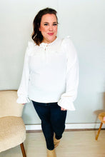 Load image into Gallery viewer, Eyes On You Ivory Ribbon Tie Bow Square Neck Ruffle Bubble Sleeve Blouse