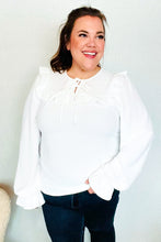 Load image into Gallery viewer, Eyes On You Ivory Ribbon Tie Bow Square Neck Ruffle Bubble Sleeve Blouse