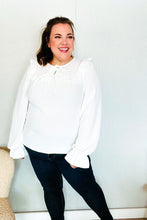 Load image into Gallery viewer, Eyes On You Ivory Ribbon Tie Bow Square Neck Ruffle Bubble Sleeve Blouse