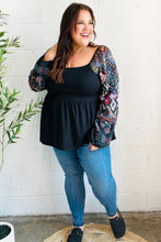 Load image into Gallery viewer, Charming Black Square Neck Border Print Bubble Sleeve Top