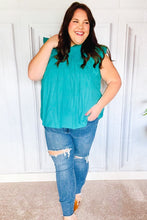 Load image into Gallery viewer, Love Life Cotton Turquoise Frill Mock Neck Flutter Sleeve Top