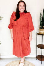 Load image into Gallery viewer, Love Found Rust Mock Neck Embossed Lined Dress