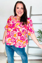 Load image into Gallery viewer, Find Love Pink/Yellow Floral Frill Balloon Short Sleeve Top