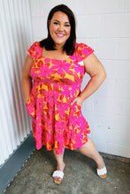 Load image into Gallery viewer, Fuchsia & Orange Tropical Floral Square Neck Dress