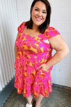 Load image into Gallery viewer, Fuchsia & Orange Tropical Floral Square Neck Dress