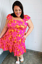 Load image into Gallery viewer, Fuchsia & Orange Tropical Floral Square Neck Dress