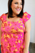 Load image into Gallery viewer, Fuchsia & Orange Tropical Floral Square Neck Dress