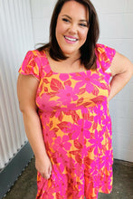 Load image into Gallery viewer, Fuchsia & Orange Tropical Floral Square Neck Dress