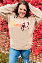 Load image into Gallery viewer, Feeling Thankful Taupe Pop Up Glittery Embroidery Sweater