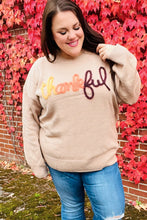 Load image into Gallery viewer, Feeling Thankful Taupe Pop Up Glittery Embroidery Sweater
