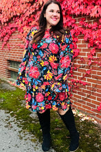 Load image into Gallery viewer, Lock Eyes Black Floral Sequin Print Ruffle Sleeve Frill Mock Neck Dress