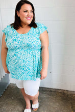 Load image into Gallery viewer, Aqua Boho Print Ruffle Short Sleeve Babydoll Top