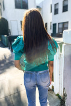 Load image into Gallery viewer, Be Bold Solid Emerald Shirred Puff Sleeve Sweater Top