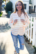 Load image into Gallery viewer, Embrace Joy Beige & Ivory Collar Stripe Bow Tie Terry Top