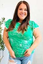 Load image into Gallery viewer, Follow Me Emerald Floral Ric Rac Trim Flutter Sleeve Top