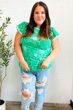 Load image into Gallery viewer, Follow Me Emerald Floral Ric Rac Trim Flutter Sleeve Top