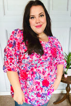 Load image into Gallery viewer, Feeling Femmi Pink & Fuchsia Floral Peplum Woven Top