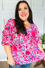 Load image into Gallery viewer, Feeling Femmi Pink & Fuchsia Floral Peplum Woven Top