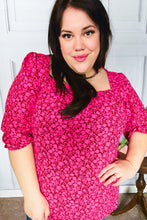 Load image into Gallery viewer, Perfectly You Fuchsia Floral Three Quarter Sleeve Square Neck Top