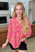 Load image into Gallery viewer, DEAR SCARLETT- Lizzy Top in Hot Pink and Tangerine Damask