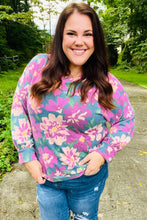 Load image into Gallery viewer, Feeling Femme Teal Floral Brushed Hacci Sweater Top