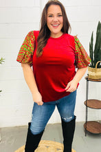 Load image into Gallery viewer, Warmest Wishes Red & Green Sequin Puff Sleeve Velvet Top