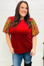 Load image into Gallery viewer, Warmest Wishes Red & Green Sequin Puff Sleeve Velvet Top