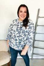 Load image into Gallery viewer, Vintage Chic Navy & Ivory Three-Quarter Bow Sleeve Contrast Stripe Blouse