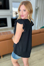 Load image into Gallery viewer, ANDREE BY UNIT- Crinkle Split Neckline Flutter Sleeve Top In Black