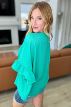 Load image into Gallery viewer, ANDREE BY UNIT- Airflow Peplum Ruffle Sleeve Top in Emerald
