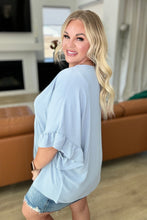 Load image into Gallery viewer, ANDREE BY UNIT- Airflow Peplum Ruffle Sleeve Top in Chambray