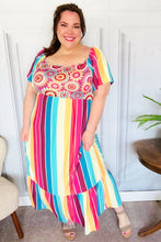 Load image into Gallery viewer, Feeling Bold Fuchsia & Teal Striped Medallion Crochet Print Dress