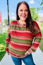 Load image into Gallery viewer, Perfectly You Olive & Mauve Stripe Two-Tone Banded Sweater Top