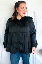 Load image into Gallery viewer, Perfectly You Black Button Down Tiered Babydoll Satin Top
