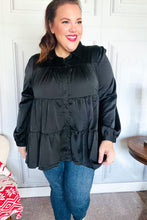 Load image into Gallery viewer, Perfectly You Black Button Down Tiered Babydoll Satin Top