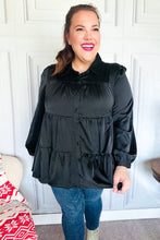 Load image into Gallery viewer, Perfectly You Black Button Down Tiered Babydoll Satin Top