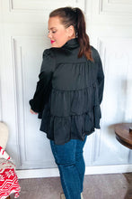 Load image into Gallery viewer, Perfectly You Black Button Down Tiered Babydoll Satin Top